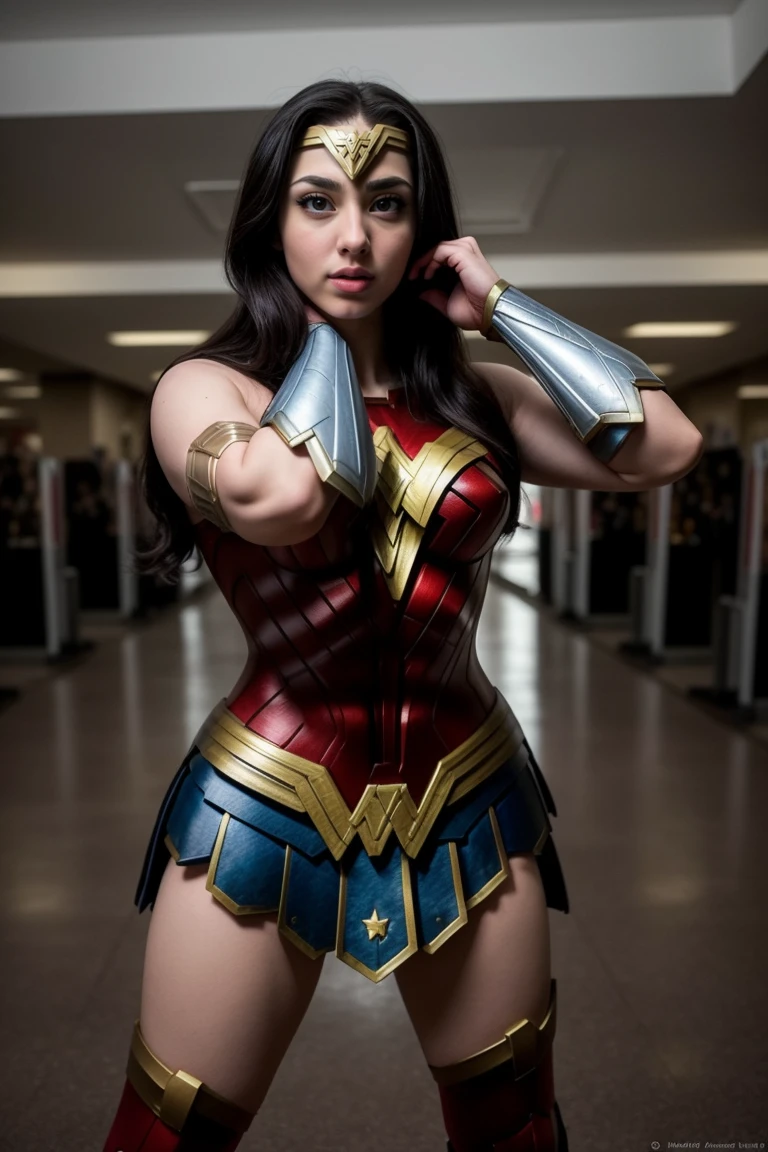 , best quality,  realistic,  <lora:wonderwjulianaLQuiron _v01i01e25t05_Lora:0.77> wonderwcosplayjulianalopesQuiron, solo, 1girl, remarkable color, Press: Pushing an object overhead while standing or seated.,