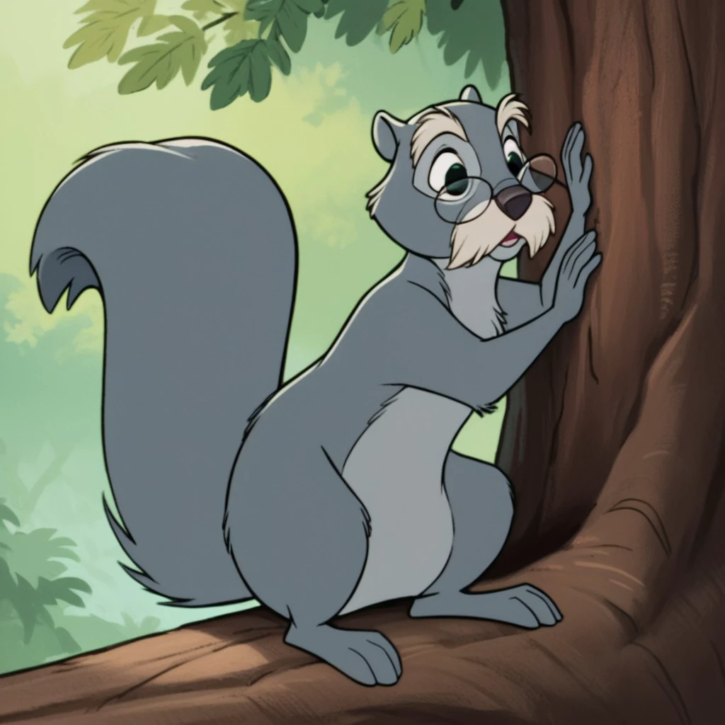 score_9, score_8_up, score_7_up, score_6_up, score_5_up, score_4_up, source_furry, SquirrelMerlin, feral, male, squirrel, grey fur, glasses, squirrel tail, mustache, sitting, in a tree,, <lora:e484c1d1-0a63-488e-895a-0a8d28aafebf:0.7>