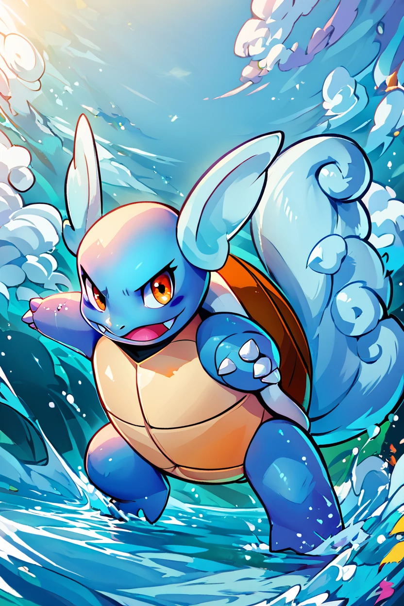 score_9, score_8_up, score_8, <lora:WartortlePokedexPDXL:1.0>,   zzWartortle, no humans,  fierce expression, standing on a rocky shore, crashing waves, glowing blue aura, water splashing everywhere, stormy sky background, dynamic pose, intense atmosphere, detailed shell and fins, looking at viewer,      embedding:zPDXL,  <lora:SDXLFaeTastic2400:0.5>,  <lora:CatalystStylePDXL:0.6>,