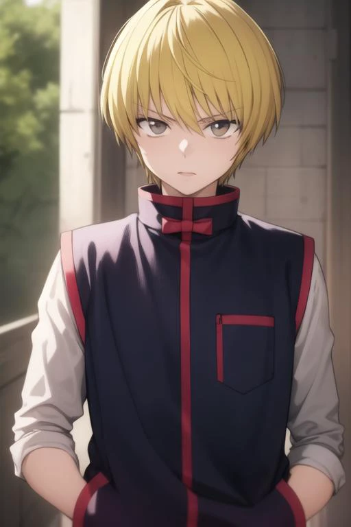 masterpiece, best quality, high quality, 1boy, solo, male focus, looking at viewer, upper body, <lora:kurapika:0.70>, kurapika