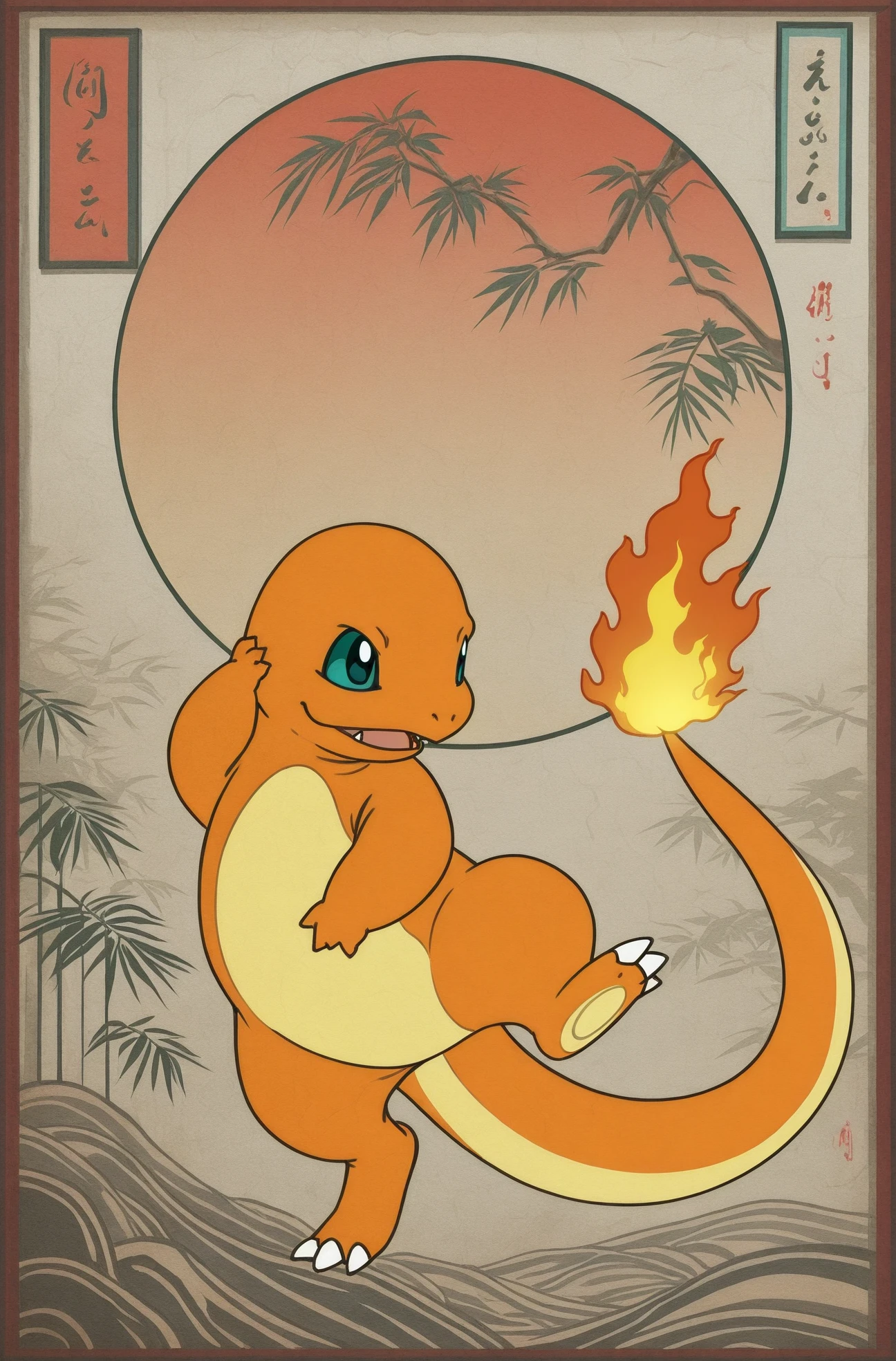 masterpiece, best quality,
charmander, pokemon, pokemon_(creature)
<lora:Edo time period style [IL]:1.75> edo_style, fine art parody, style parody,