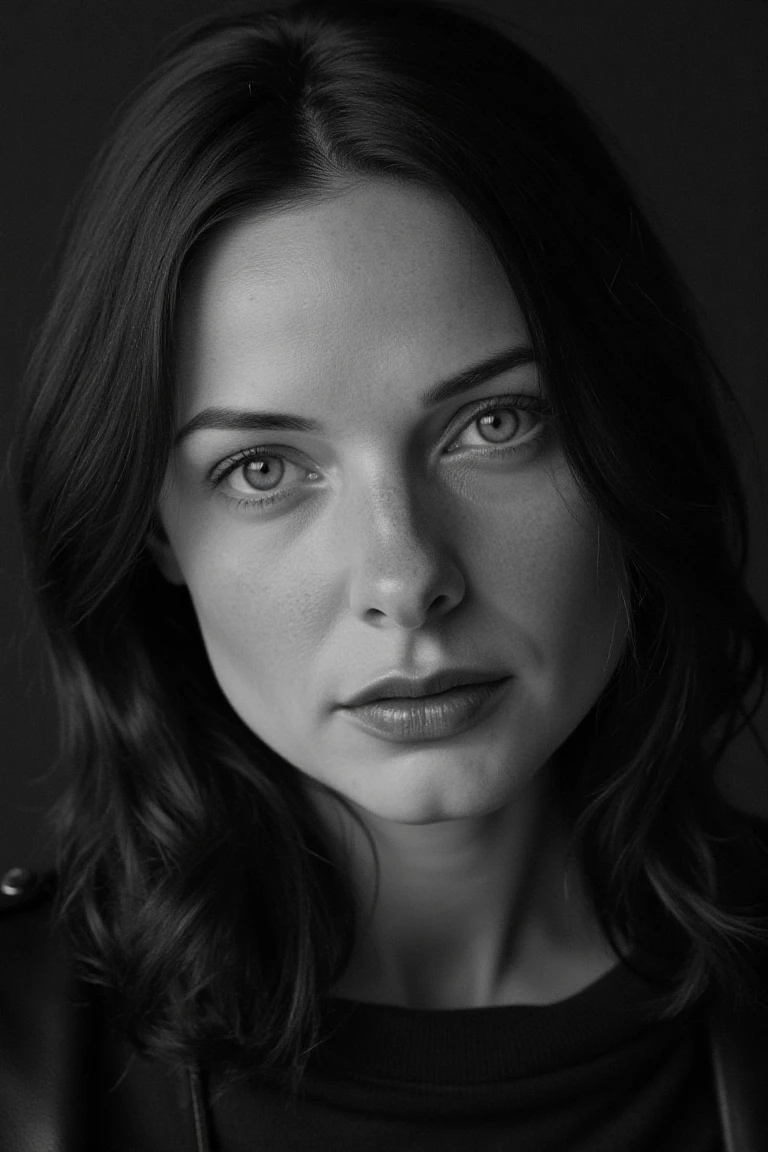 portrait inspired by Peter Lindbergh's photographic style, a woman looking directly into the camera with an intimate and deep expression.