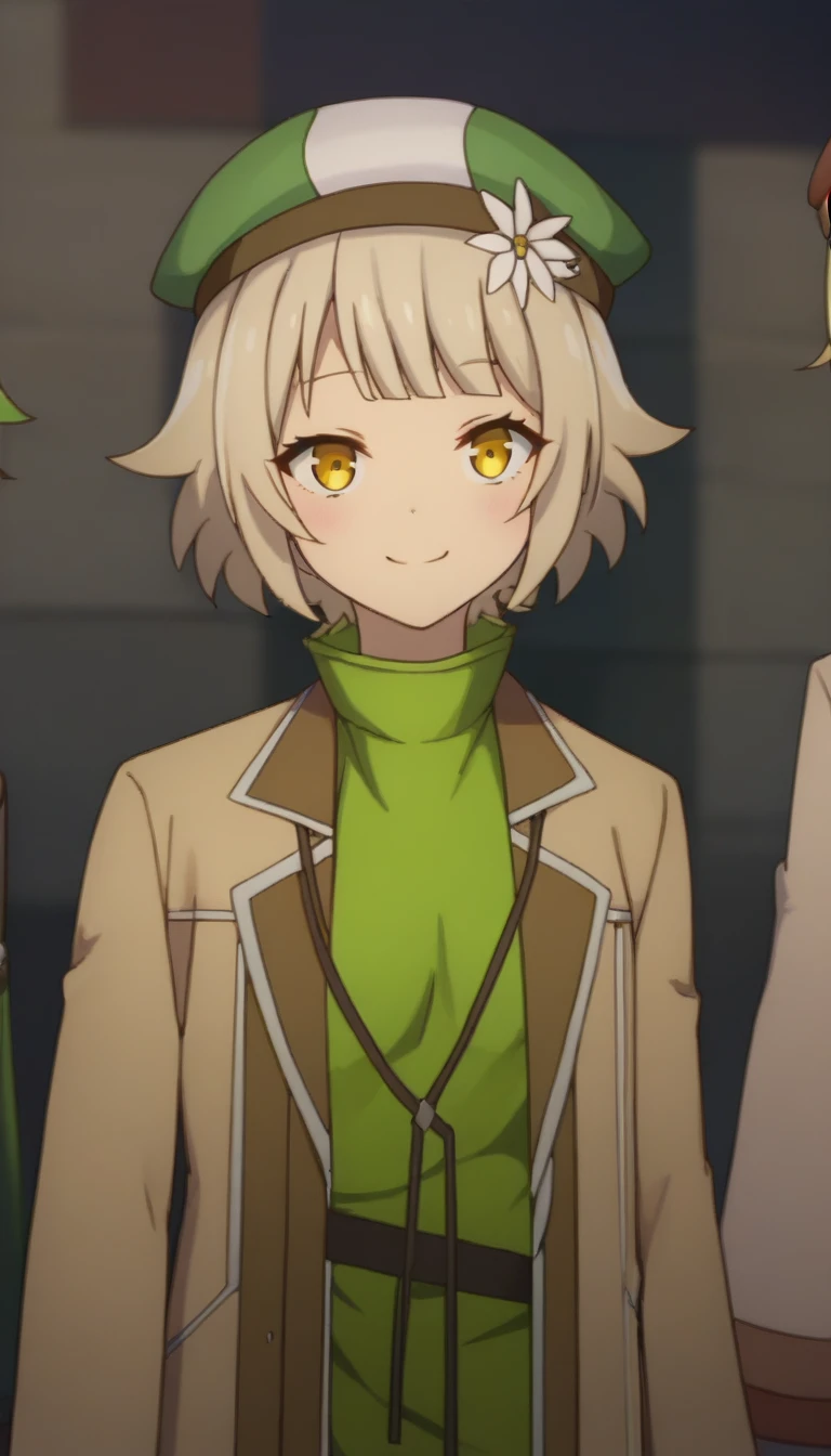 <lora:strongestsage:0.8>, Alma, smile, closed mouth,