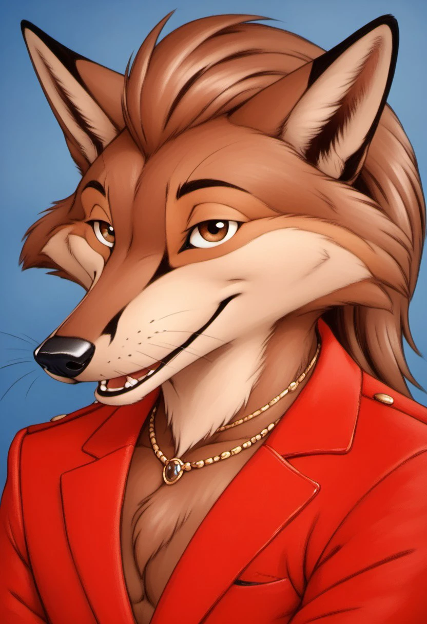 score_9, score_8_up, score_7_up, score_6_up, score_5_up, score_4_up, photorealistic, realistic, masterpiece), furry male, detailed face, detailed eyes, detailed hair, detailed fur, solo, Kar_B_style, kemono, furry anime, inked lines, heavy lines, detailed sketch, high detail, color pencil, pencil lines, anthro character, anthropomorphic animal, anthropomorphic animals, animal focus, (((headshot)))
BREAK
Fox_FTfEC, Anthro Fox, long snout, very long snout, eyelashes, whiskers, black nose, brown fur, tan muzzle, brown hair, long hair, slicked back hair, muscular male, top-heavy build, gold chain, Red sports coat, no shirt, black pants, Italian loafers,
BREAK
<lora:add-detail-xl:1.5>