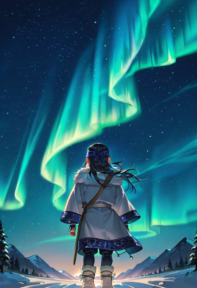 aurora borealis, aurora, starry sky, night,asirpa,1girl,