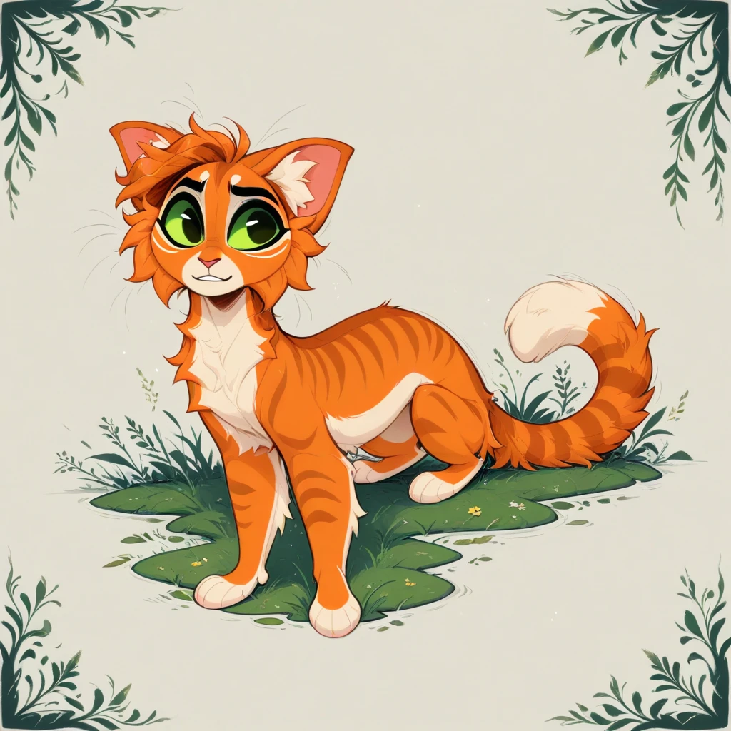 solo, full body, feline, domestic cat, orange body,  squirrelstar \(warriors\), digital media \(artwork\), detailed background, warriorcats <lora:warriorcats_1.0noob:1>