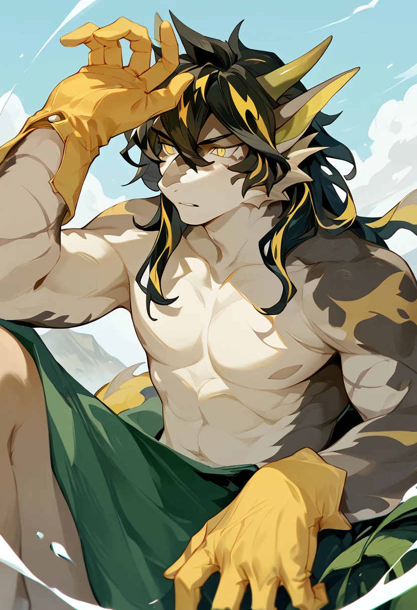 score_9, score_8_up, score_7_up, high res, best quality, lee, d313c1v3, <lora:Lee:1>, <lora:add-detail-xl:1>, BREAK
furry, solo, 1boy, black hair, multicolored hair, yellow eyes, naked, yellow gloves