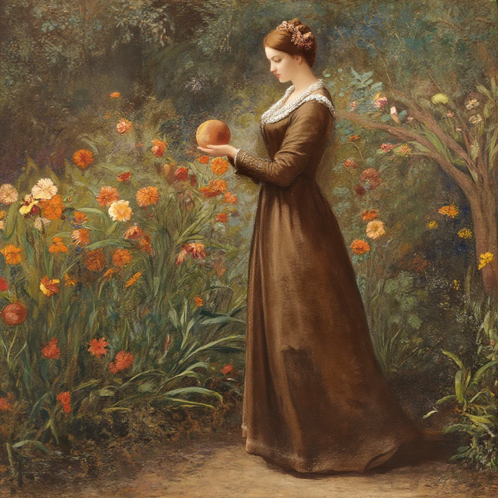 a odilonredonstyl woman in a garden, painting