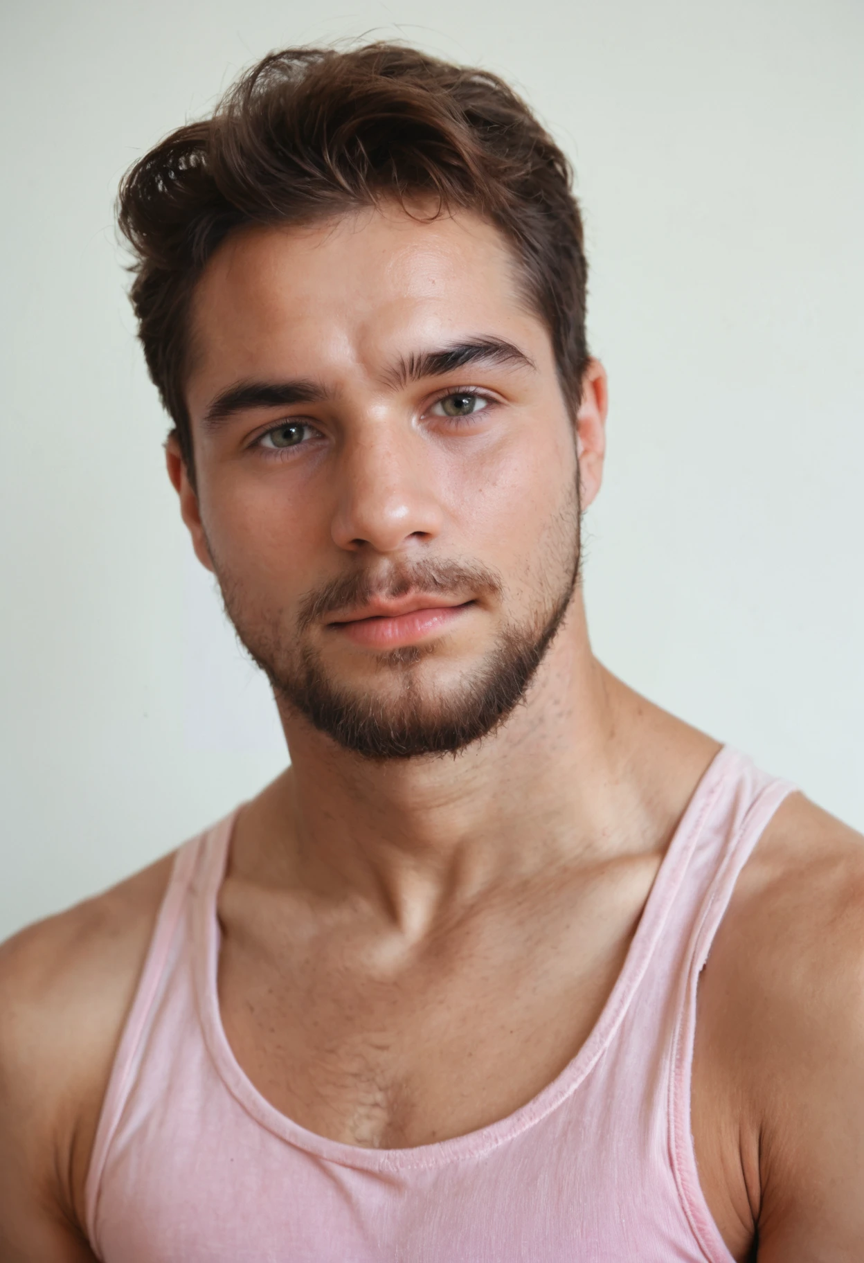 score_9, score_8_up, score_7_up, score_6_up, realistic, photorealistic, highly detailed, portrait photo, <lora:xl_gino_mosca-10:0.8> male ginoperson wearing pink tank top shirt, facial hair, beard, white background