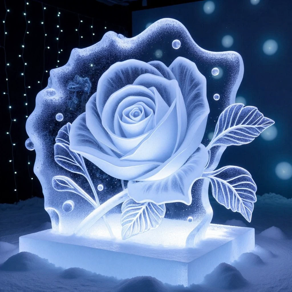 an ice sculpture of an intricate rose <lora:Ice_Sculpture_Sculptor:0.8>