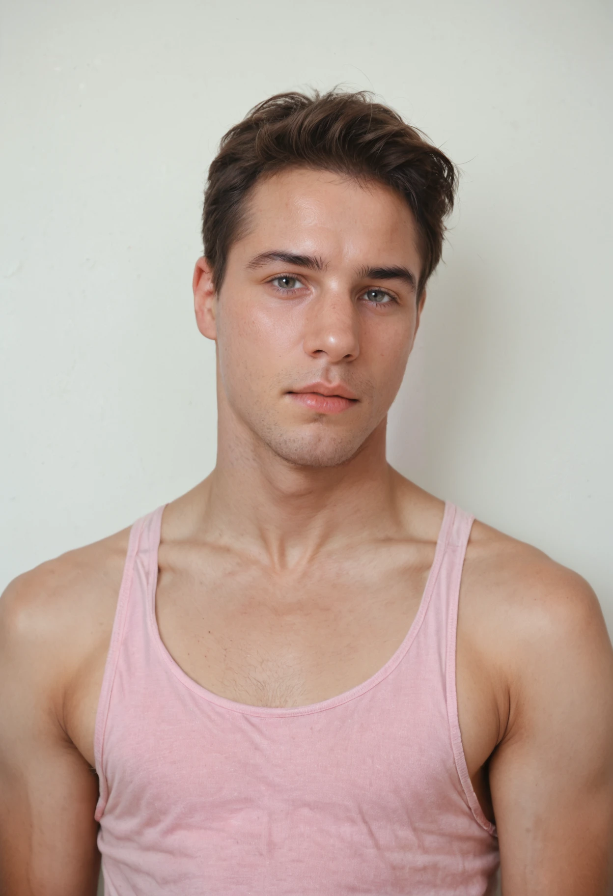 score_9, score_8_up, score_7_up, score_6_up, realistic, photorealistic, highly detailed, portrait photo, <lora:xl_gino_mosca-10:0.8> male ginoperson wearing pink tank top shirt, white background