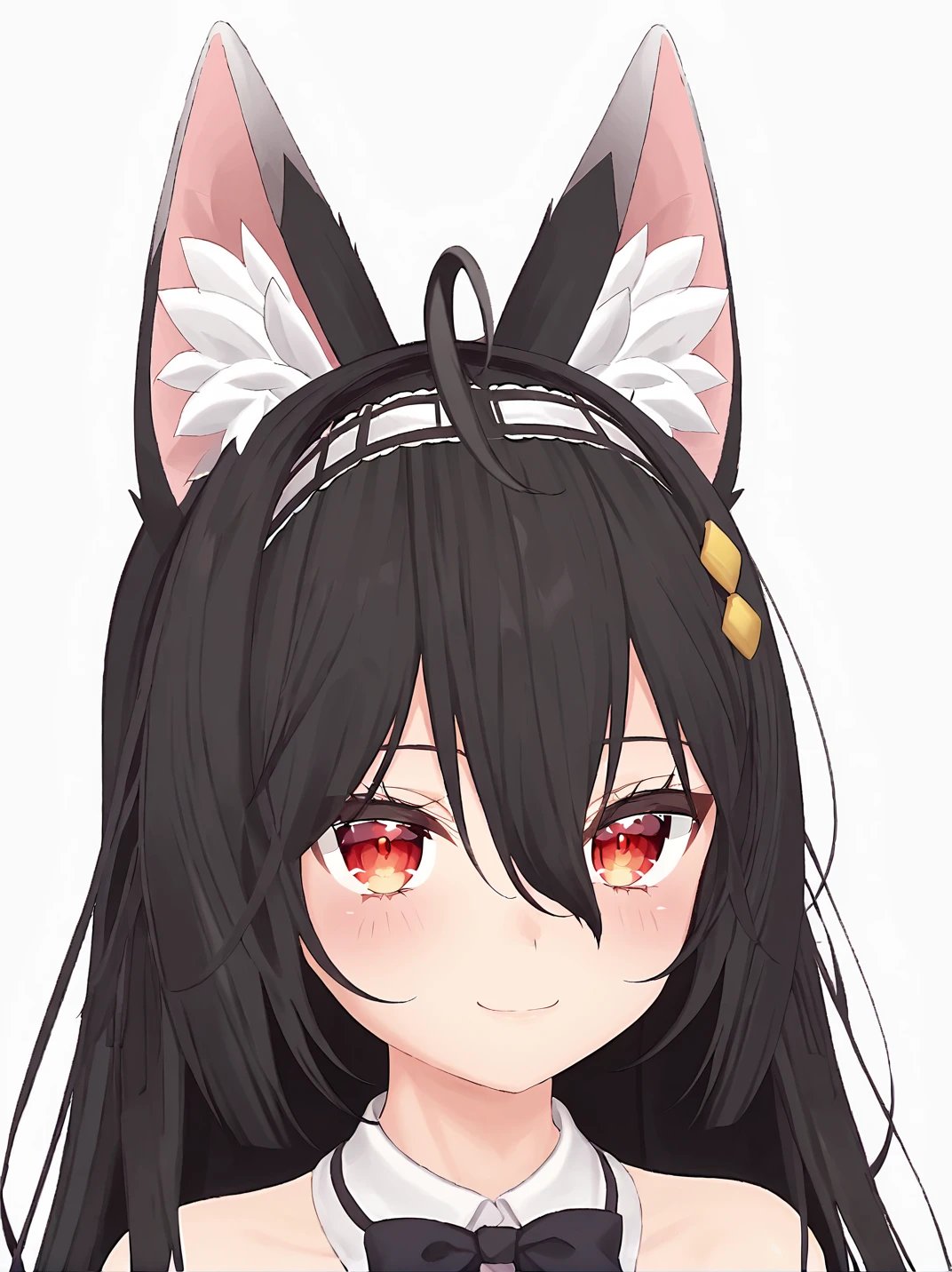 score_9, score_8_up, score_7_up, score_6_up, source_anime, anime, rating_explicit, masterpiece, best quality, highres, BREAK
1girl, vrckokoa, smile, red eyes, hairband, hair_ornament, fox ears, portrait, looking to the side, simple background,
<lora:VRChat_Kokoa_v01:1>