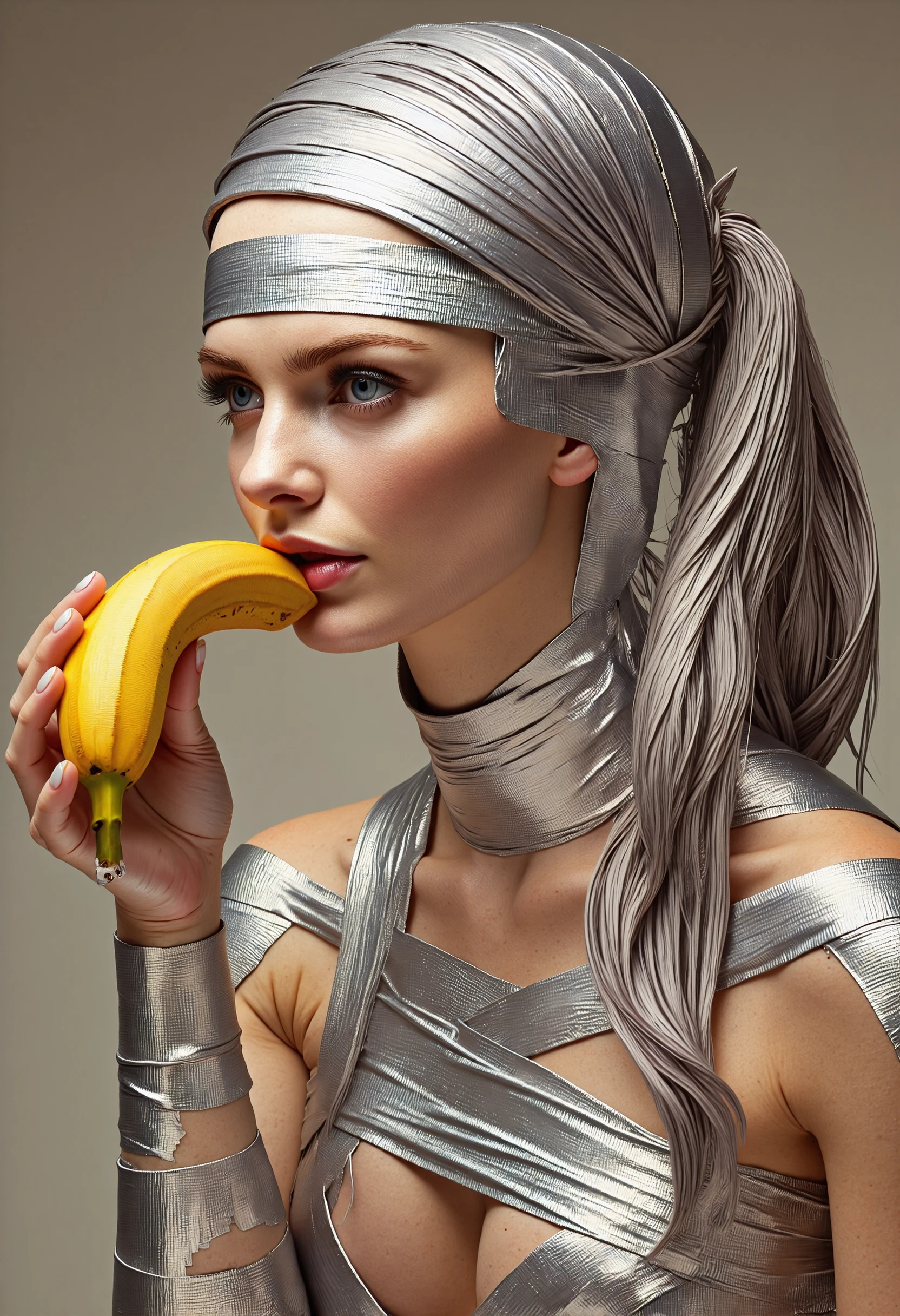 D7CKT4P3, a woman eating a banana, they are made from silver D7CKT4P3  