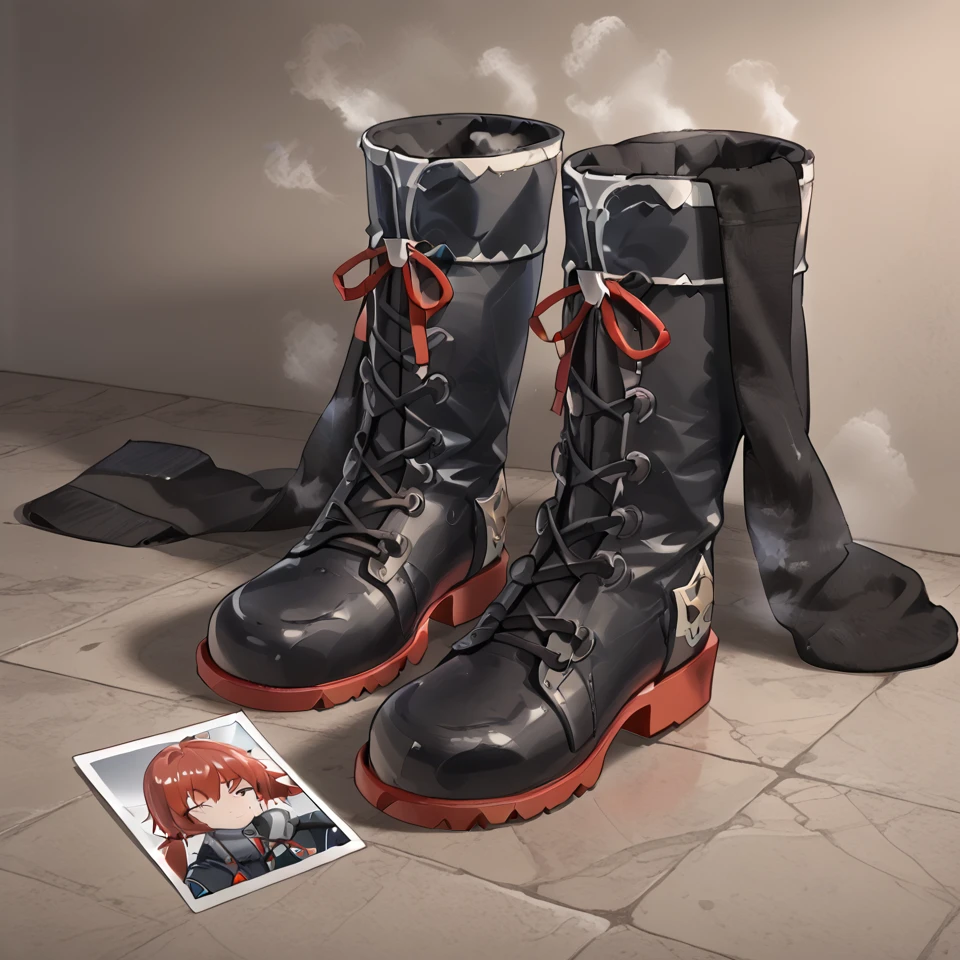 <lora:Stinky_ShoesSocks:0.8> stenki, boots, stinky, black socks, picture of girl on shoes, girl with red hair wearing a winter coat