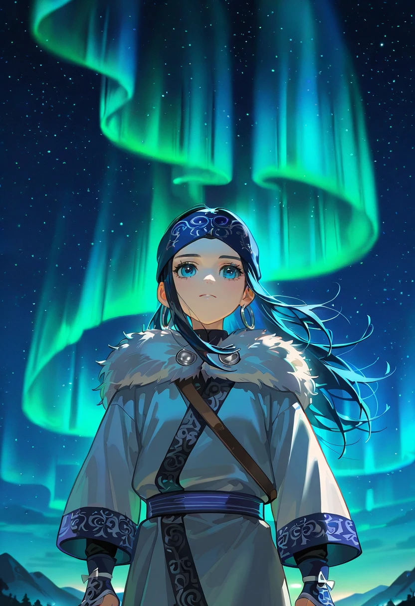 aurora borealis, aurora, starry sky, night,asirpa,1girl,