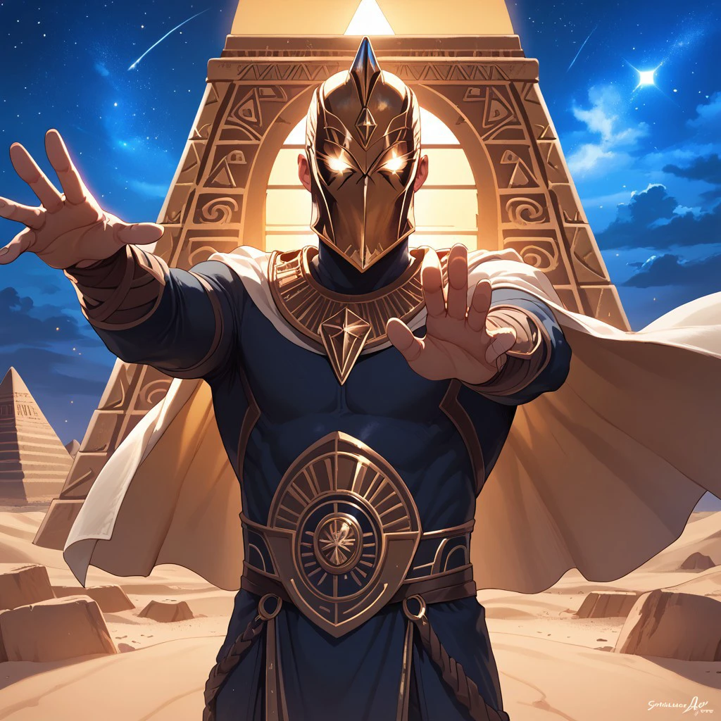 score_9, score_8_up, score_7_up, mask, close view, action pose, pyramids background, desert, night, star sky