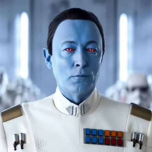 authoritative expression. The alien has short, slightly textured appearance with a slightly bluish hue, giving him a striking appearance. His eyes are a piercing red, high-ranking military uniform with a distinctive, specifically a character from the film "Star Wars: Episode III - Revenge of the Clone Wars." The character is a blue-skinned humanoid alien with a stern, specifically depicting Admiral Ackbar, played by Ian McDiarmid. Senator Palpatine is a human male with pale skin and short