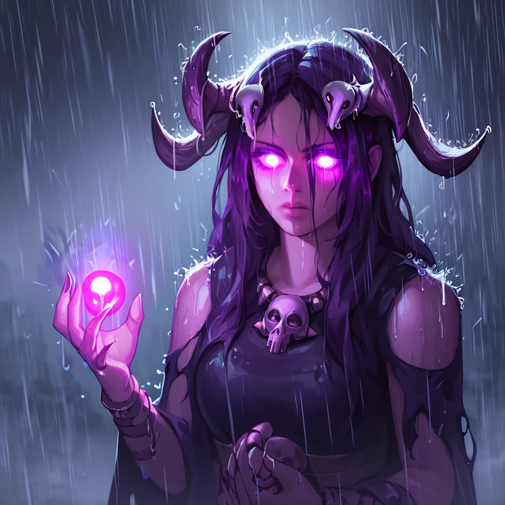 poe,
score_9,score_8_up,score_7_up,
 1girl, glowing, rain, glowing eyes, skull, , long hair, solo, horns
, <lora:path_of_exile_pony:0.8>,