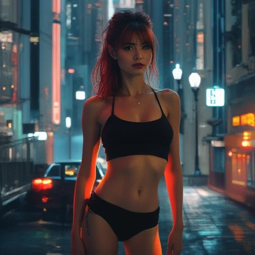 (whole body:1.5),octane rendering, 8K, best quality, masterpiece, backlit scene, midnight, single light,illustration, extremely delicate and beautiful, detailed,extremely detailed,CG,Unite,wallpaper,Astonishing, fine details, realistic art: 1.2 ,masterpiece, best quality, official art, extremely detailed CG Unite 8K wallpaper,1 girl, 16 years old, posing gracefully, on a rooftop, facing away from camera, looking back over shoulder , wearing underwear, at night,   skinny body, shocked facial expression,, wide open eyes, green eyes, orange hair, widows peak, pretty symetrical face, shiny wet skin, white skin, lots of freckles, pale complexion, thin waist, narrow hips, long legs, skinny body, small breasts, , Realistic photos, (hiqcgbody) ,perfect female figure,