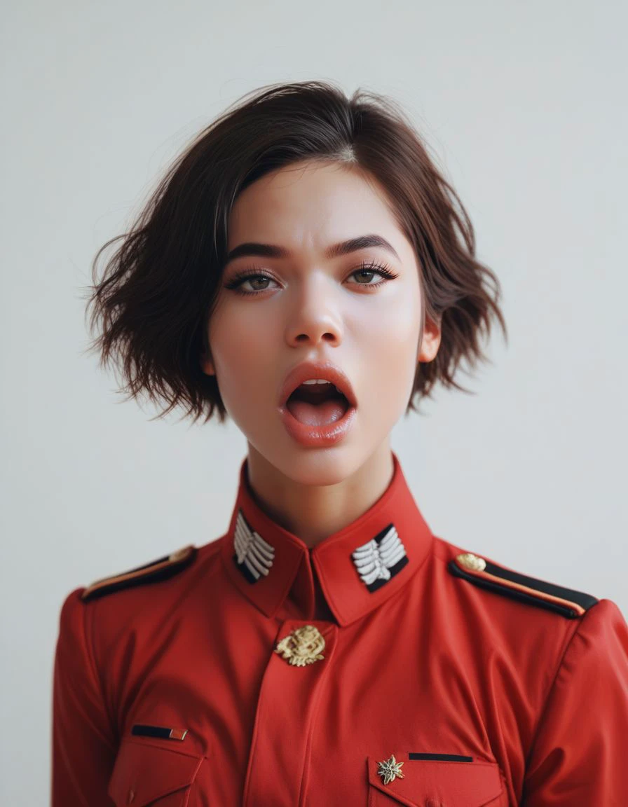 score_9, score_8_up, score_7_up, score_6_up, score_5_up, score_4_up,
 <lora:Vina_Sky-000007:0.7>vina sky, dark short hair, in sexy red military uniform, open mouth,