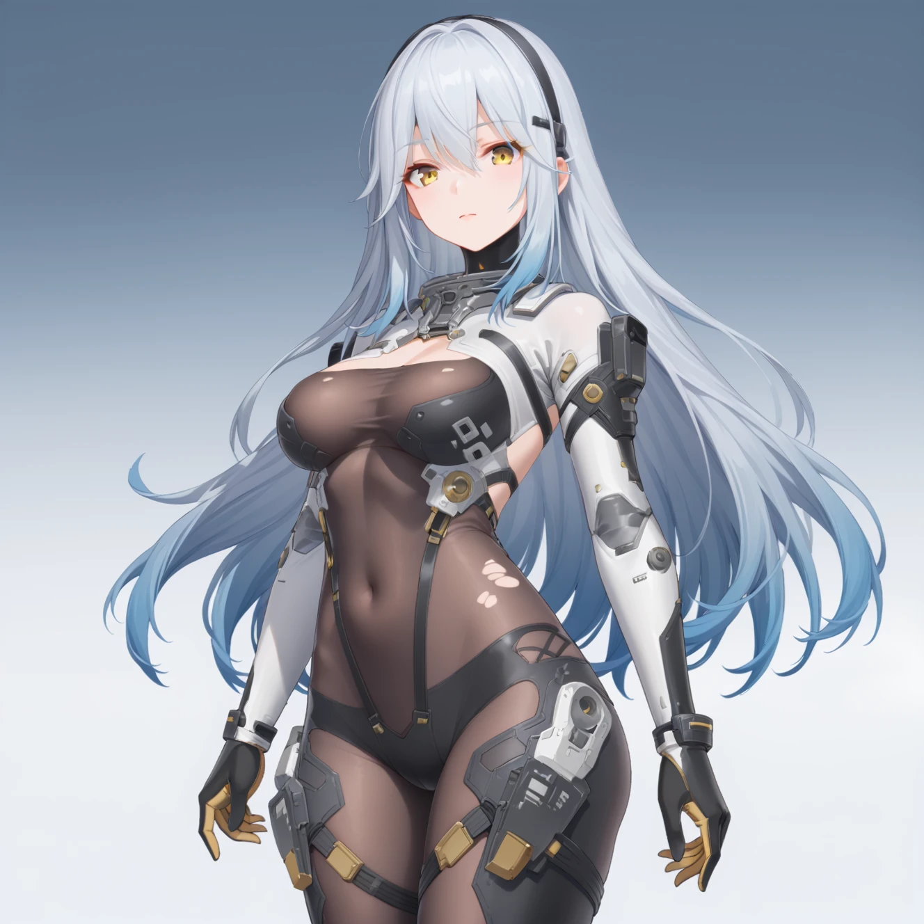 score_9, score_8_up, score_7_up, simple background,
1girl, yellow eyes, silver hair, gradient hair, breasts, bodysuit, thighs,
 <lora:wednesday_skin2_pony_v1:0.8>