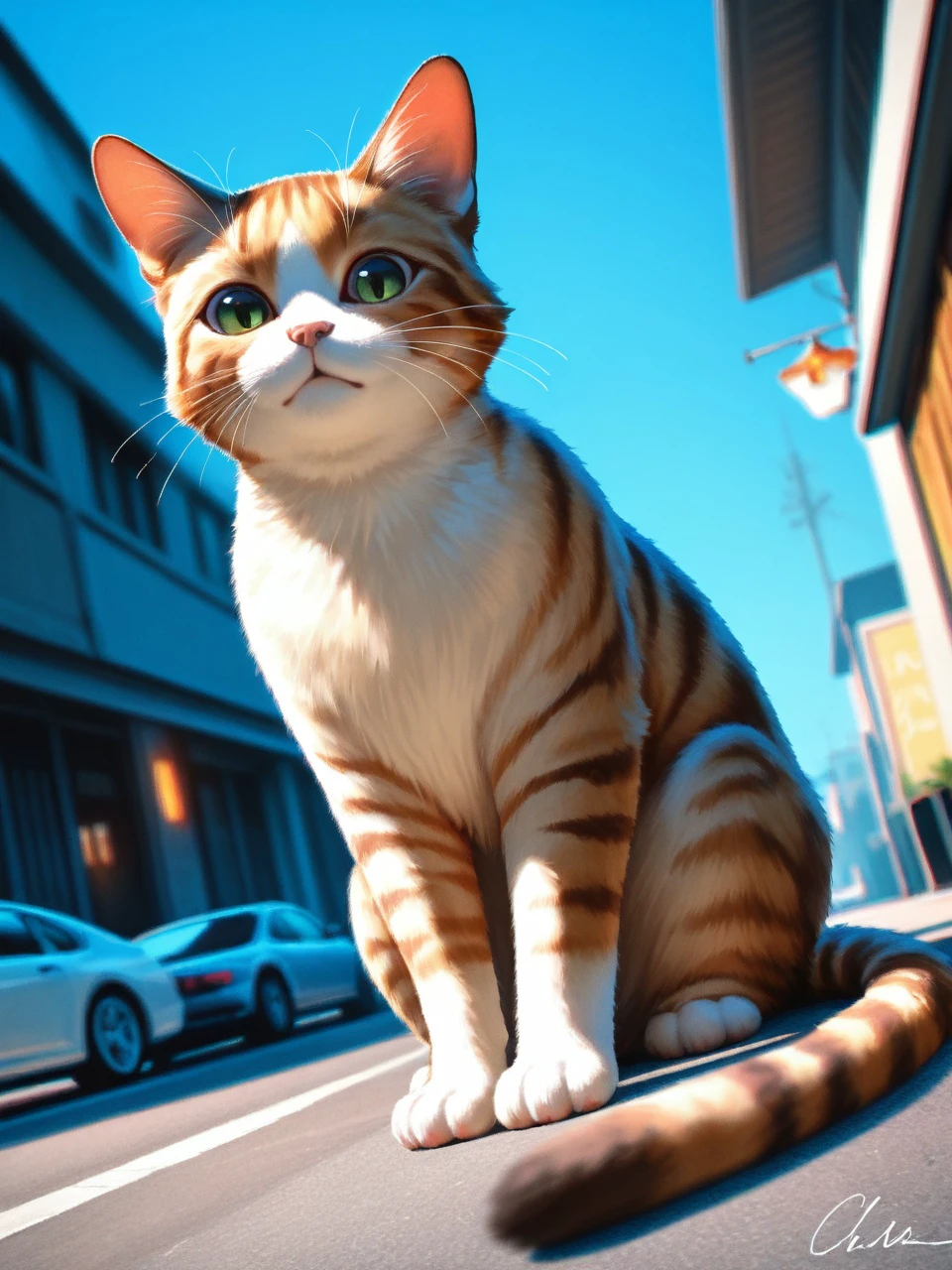 masterpiece, best quality, amazing quality  embedding:my\WaiIL25PosC dutch angle 1other animal cat sitting on street animal focus   <lora:SPOl_10ep_4k><lora:zy_Realism_Enhancer_v1>