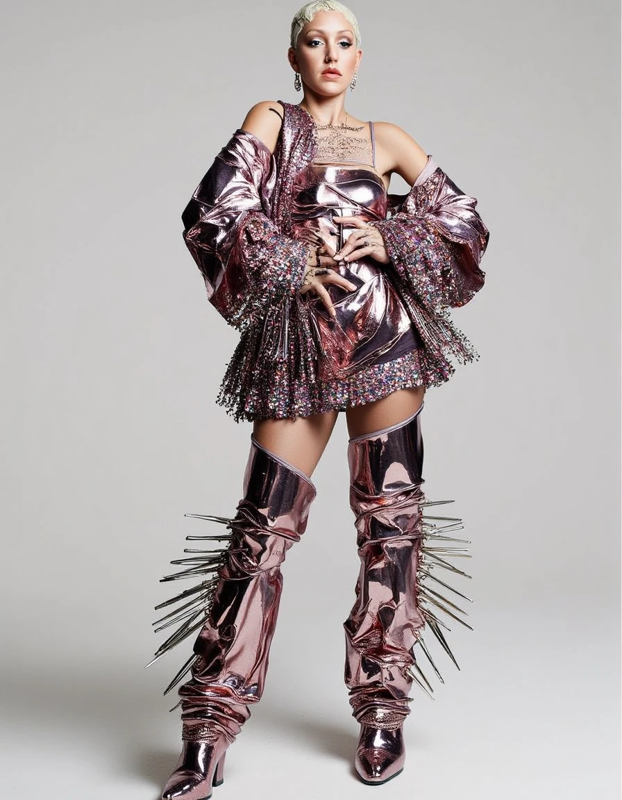 drag queen wearing a fringe outfit while doing a split