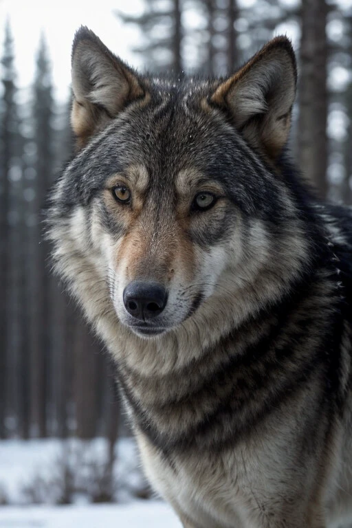 closeup award winning photo of a wolf, perfect environment, extremely detailed, dark shot