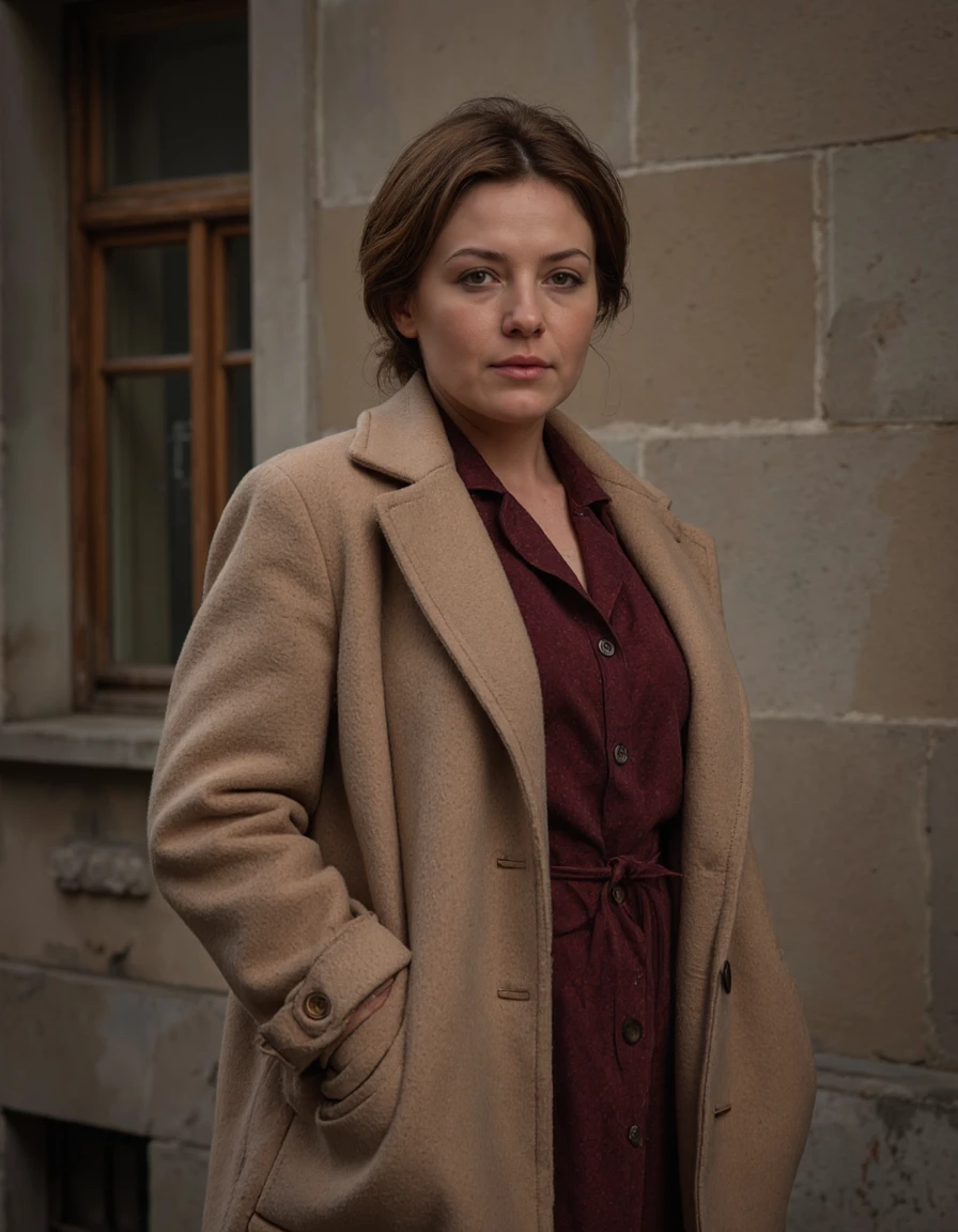 Norman Rockwell style full body shot of UHD, 8K, ultra detailed, a cinematic photograph of, <lora:kobzar:1>, Portrait of mature woman dressed businness dress and wintercoat, Soviet_Era_AHS, <lora:NormanRockwellFlux:0.3>, <lora:OBä¸ä¸çºªæ²¹ç»v1.1:0.3>, oil painting, <lora:Soviet_Era_AHS:0.5>, beautiful lighting, great composition . Baroque, chiaroscuro, realistic, emotional, "flat lighting, mid body. Whole outfit, clear, sharp, balanced . Realistic, narrative, Americana, detailed, "abstract