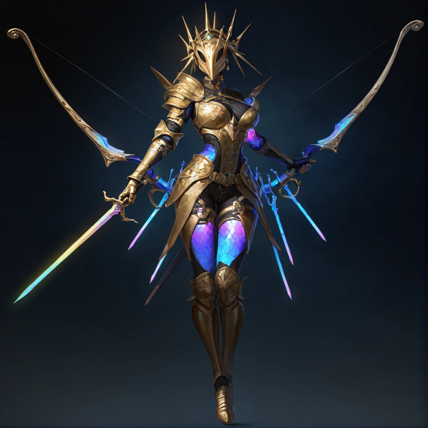 poe,
masterpiece, best quality, amazing quality, very aesthetic, absurdres, newest, volumetric lighting, holographic colors,
poe, weapon, solo, armor, 1girl, holding, sword, holding weapon, bow (weapon), jewelry, full body,
,masterpiece, best quality, amazing quality, very aesthetic, absurdres, newest, volumetric lighting,
 ,<lora:path_of_exile:0.6>,