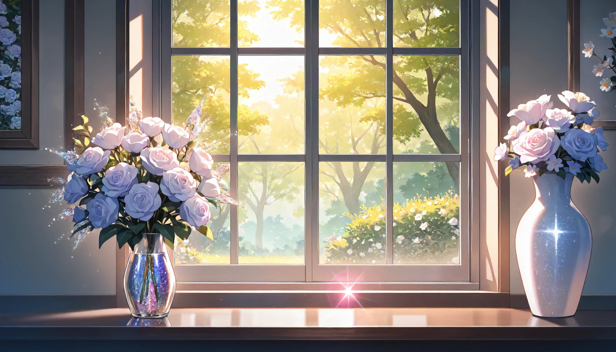 masterpiece,best quality,good quality,newest,
detailed background,vase,flower,window_,nature,droplet,glitter,lens_flare,