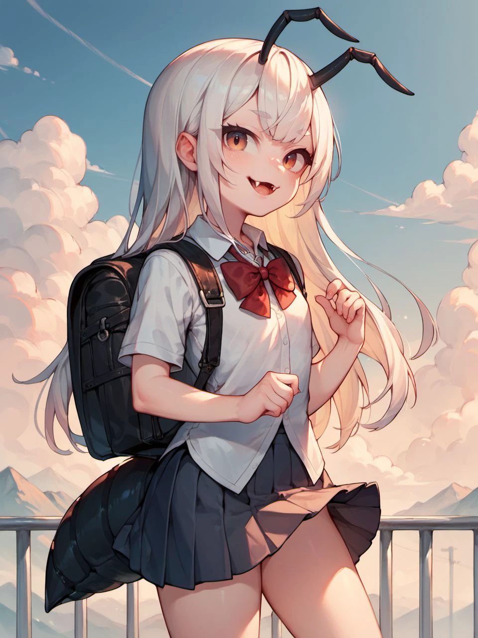 score_9, score_8_up, score_7_up, score_6_up, anty, antennae, fangs, tail,
1girl, (chibi:0.3), solo, long hair, white hair, looking at viewer, school uniform, backpack, 
<lora:anty_race_v1-000005:0.9>,