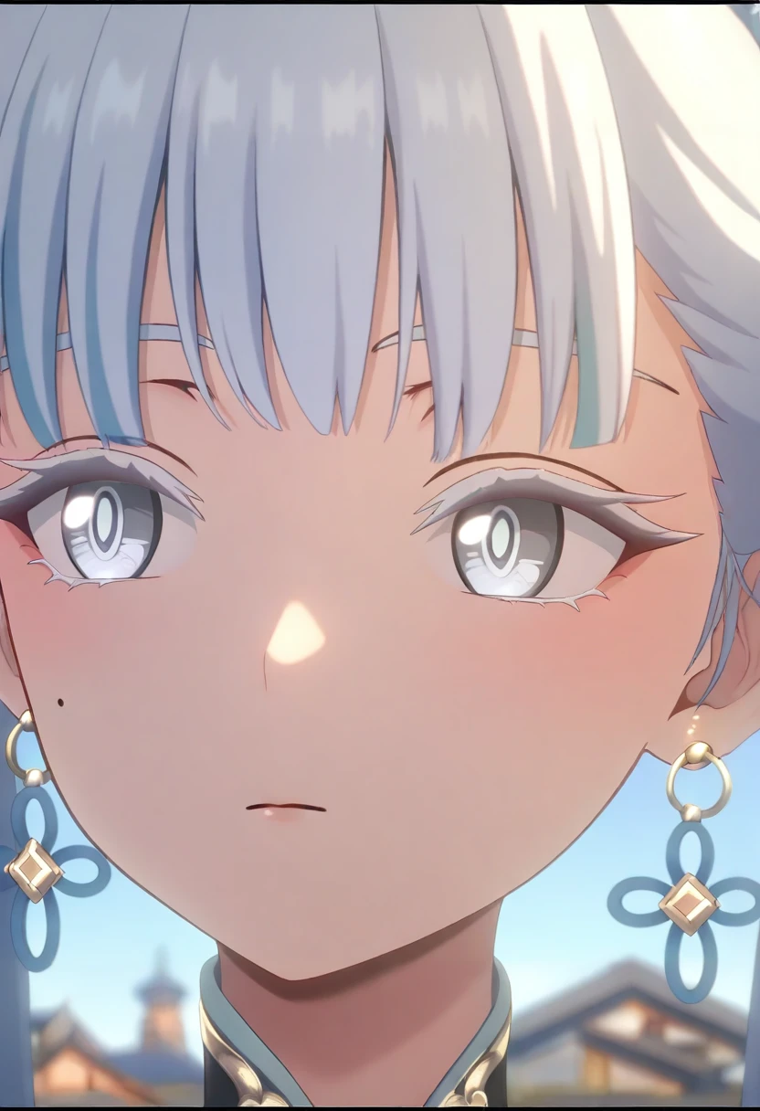 masterpiece,best quality,amazing quality,very aesthetic,absurdres,newest,scenery,
jinxsi, 1girl, grey eyes, detailed irises, eyelashes, white hair, twintails, hair ribbon, expressionless, closed mouth, thoughtful gaze, mole under eye, earrings, blush, face closeup, solo, echo2 dress, softly parted lips, close-up, looking to the side, outdoors, sky, day, portrait, letterboxed, depth of field, building
<lora:Jinxsi IL v2:0.8>