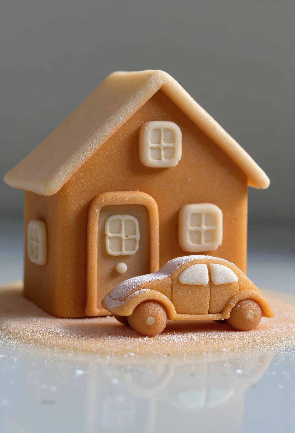 <lora:ck-marzipan-crafter-000019:1>, made out of ck-mrzpn, a car parked in front of a house, crafted from marzipan with sugar topping