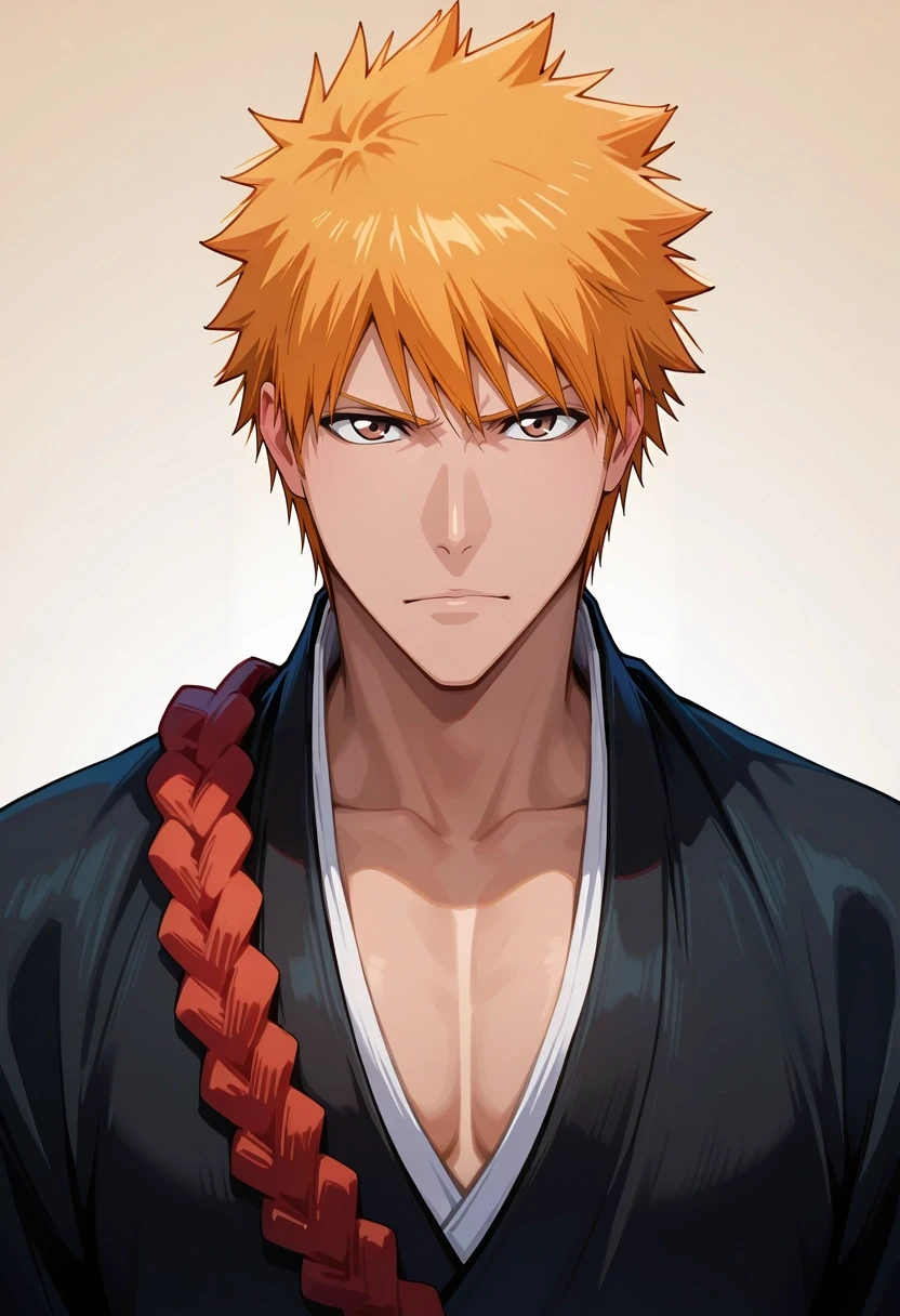 masterpiece, best quality, intricate details, semi-realistic, looking at viewer, , 1boy, solo, male focus, <lora:ichigo_kurosaki_ilxl:1>, ichigo_kurosaki, 1boy, orange hair, brown eyes, short hair, spiked hair, japanese clothes