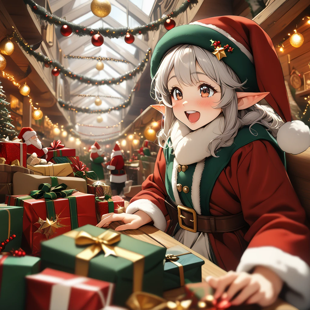 score_6_up,score_5_up,score_4_up,
<lora:Wolvies_Christmas_Elf_v241212.1436:1> xmas_elf, female elf, middle aged, (eyes open:1.1), Christmas, holiday, complex background, loading presents in Santa's sleigh, in Santa's workshop, North Pole, concentration, laughing, anime, highly detailed, in focus, excellent quality, high resolution, Christmas background, Christmas decorations, cozy, masterpiece, best quality, very aesthetic, (accurate eyes:1.2), (detailed and precise face:1.2), life-like, depth of field, detailed textures, bright colors, natural light, ultra HD, fine details, soft background blur,