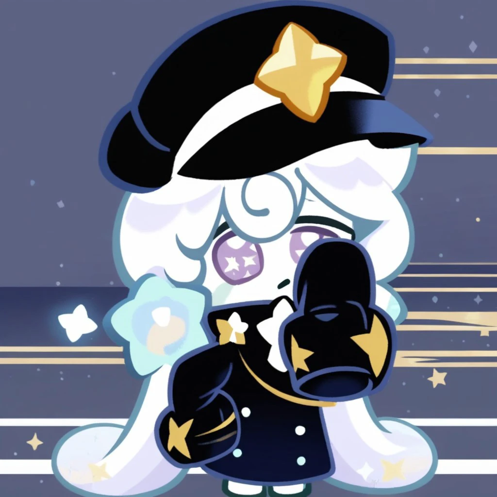 milky way, white hair, purple eyes, shirt, hat