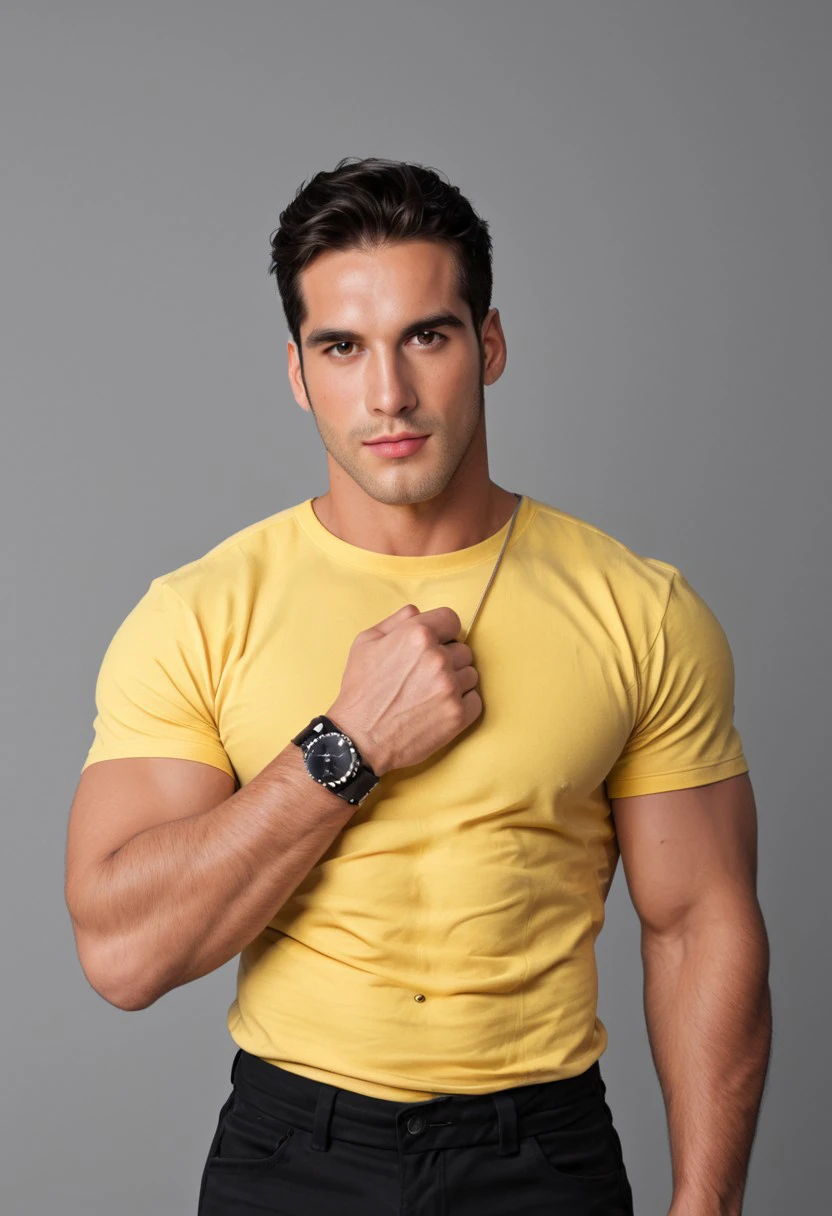 lennyssy, lenisyi, lenisss, a man in a yellow shirt and black pants, latin, muscular male, seductive