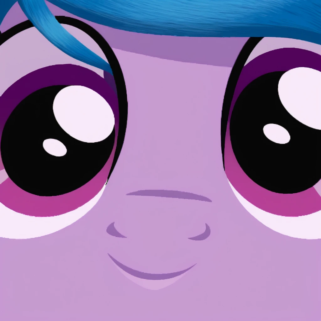 izzy moonbow, 1girl, smile, extreme close-up, close-up, stare, looking at viewer, solo, blue hair, purple eyes