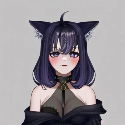 (adult female:1.2), (solo:1.4), (full-size:1.3), (short black curly hair:1.15), (black hair:1.2),(heterochromia, gray eye, green eye:1.1), (scars on cheek, scars on eye:1.25), (black sport top, tied black sport short:1.35), (huge breast:1.1), (fluffy cat ears:1.05), (fluffy cat tail:1.05), (outline character style:1.2)