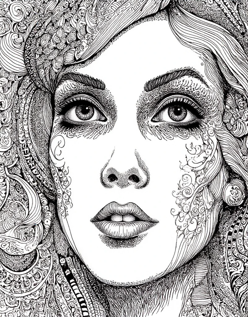 <lora:Zentangle_Style:0.9> zentangle style, a woman closeup face portrait