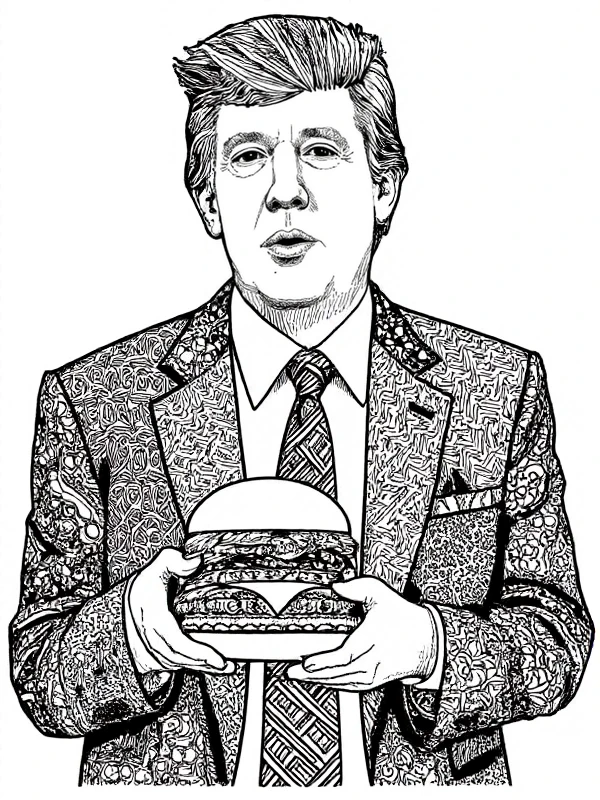 <lora:Zentangle_Style:0.9> zentangle style donald trump holds a burger