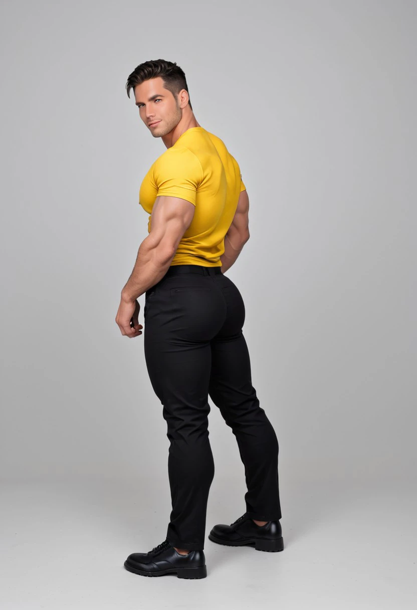 Side, big ass, lennyssy, a man in a yellow shirt and black pants, muscular male, seductive