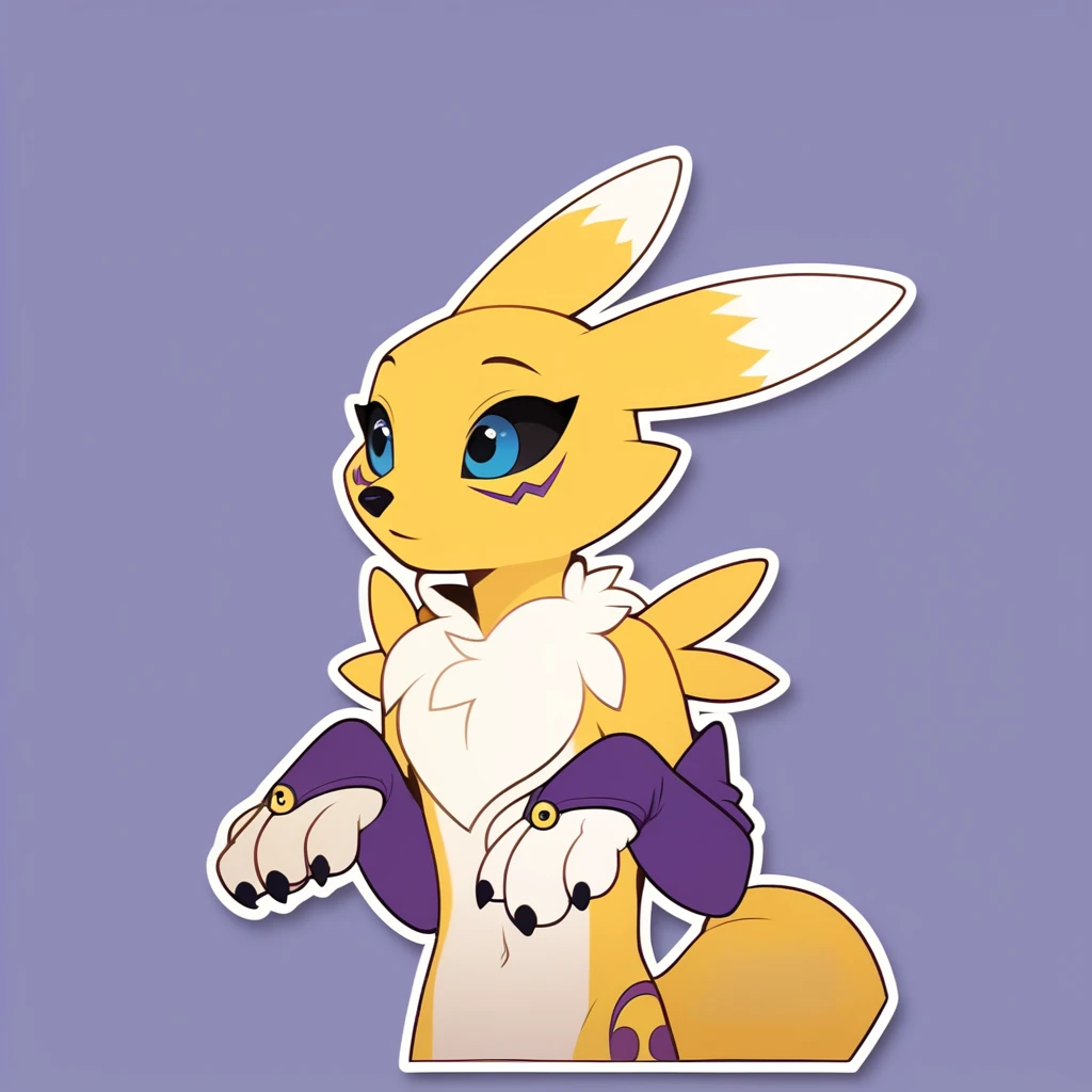 renamon, furry female, anthro, fox girl, portrait, close-up, fur trim, solo, (body fur:1.2), (best quality), simple white background, dramatic lighting, (detailed fluffy fur:1.1), serious,