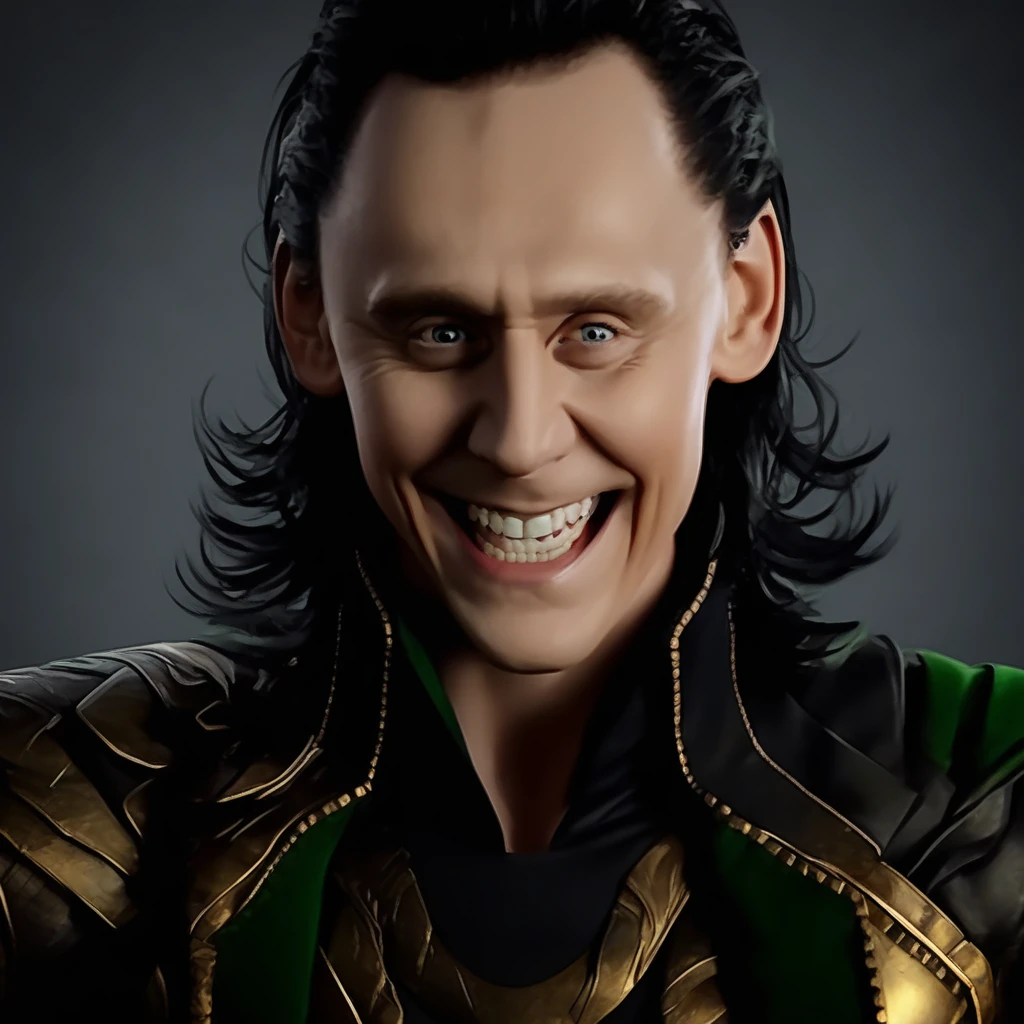 Loki, realistic, mischievous, grin