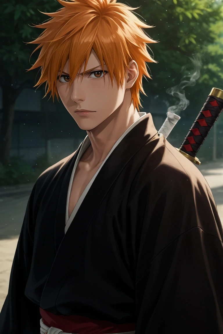 score_9, score_8_up, score_7_up, source_anime, rating_safe, , semi-realistic, , depth of field, 1boy, solo, male focus, <lora:ichigo_kurosaki_pony:0.9>, ichigo_kurosaki, 1boy, orange hair, brown eyes, medium hair, hair between eyes, japanese clothes, sword, fullbring, steam port, gear docks, pipe paths, pressure stations, maintenance pose, busy expression, industrial light, , <lora:sdxl_lightning_8step_lora:1>