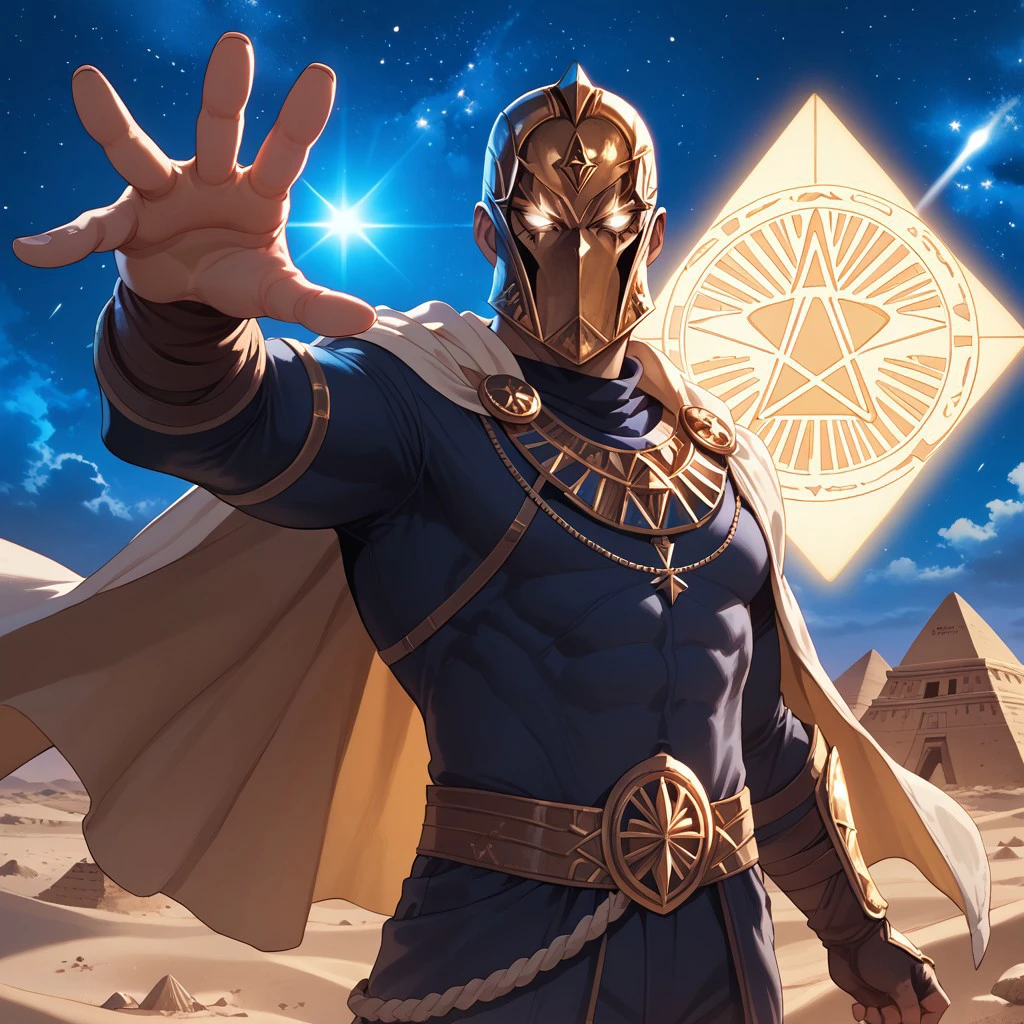 score_9, score_8_up, score_7_up, mask, close view, action pose, pyramids background, desert, night, star sky