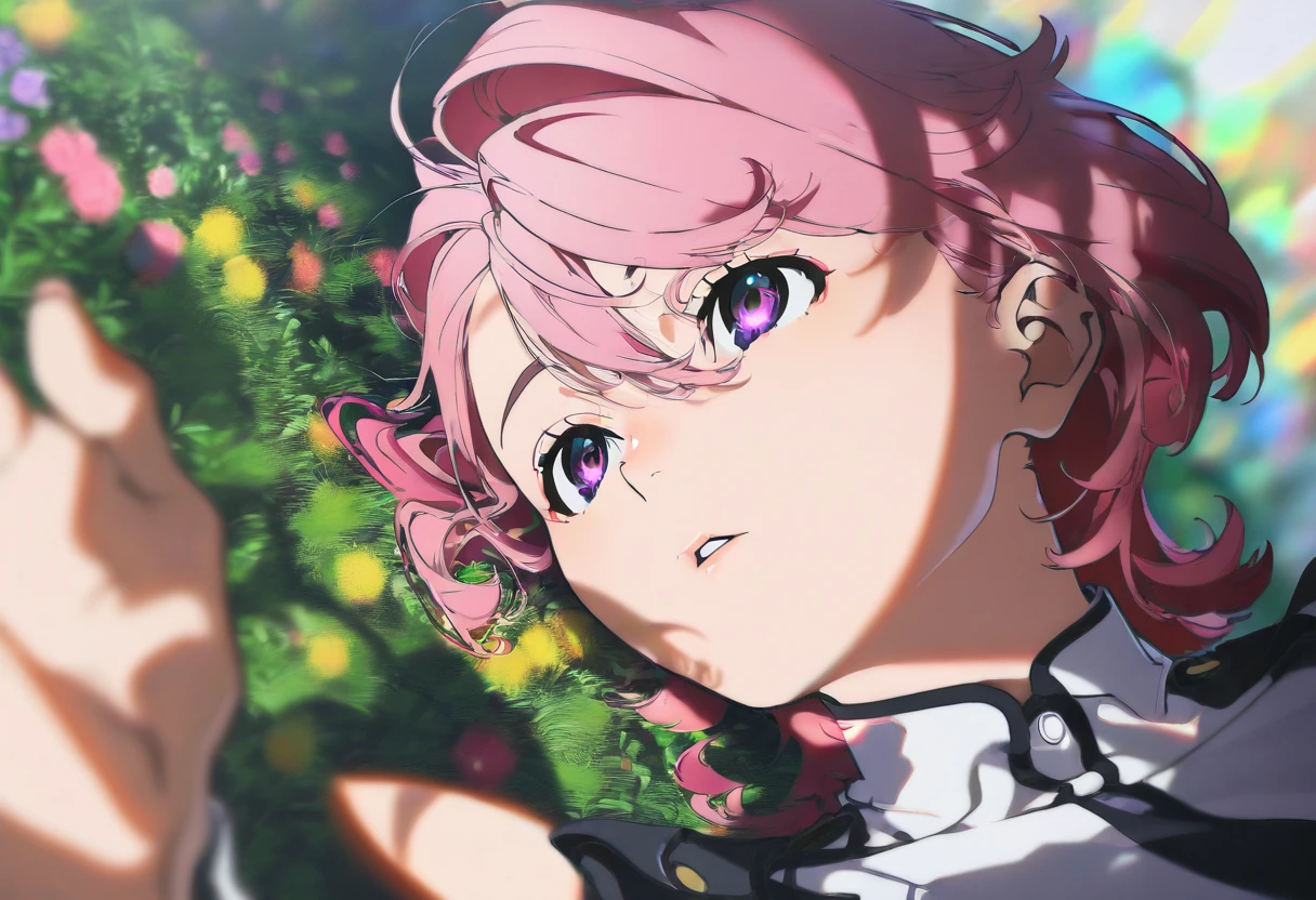 1 girl, aira shiratori, yoneyama mai, dynamic angle, pink hair, uniform, laying on a garden, detailed eyes, high contrast,colorful,detailed light,light leaks,beautiful detailed glow,best shadow, perfect, shiny skin,cinematic lighting,ray tracing, detailed,<lora:Aira_Shiratori_noobaixl_v10:0.7>, (((masterpiece,best quality,newest,absurdres,highres))),+++,