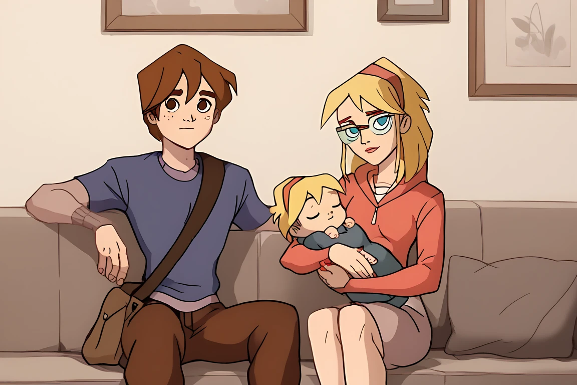 score_9, score_8_up, score_7_up,   couple, duo,
 1boy, pale father, SpecStyle, SpecPeterParker, 1boy, layered sleeves, brown pants,blue shirt,




1girl , pale  mother,SpecGwenStacy, red hairband, 1girl, bag, long blonde hair, glasses
pale baby, holding baby,
 living room, couch, cozy,
sitting, looking at viewer,
front view,SpecStyle