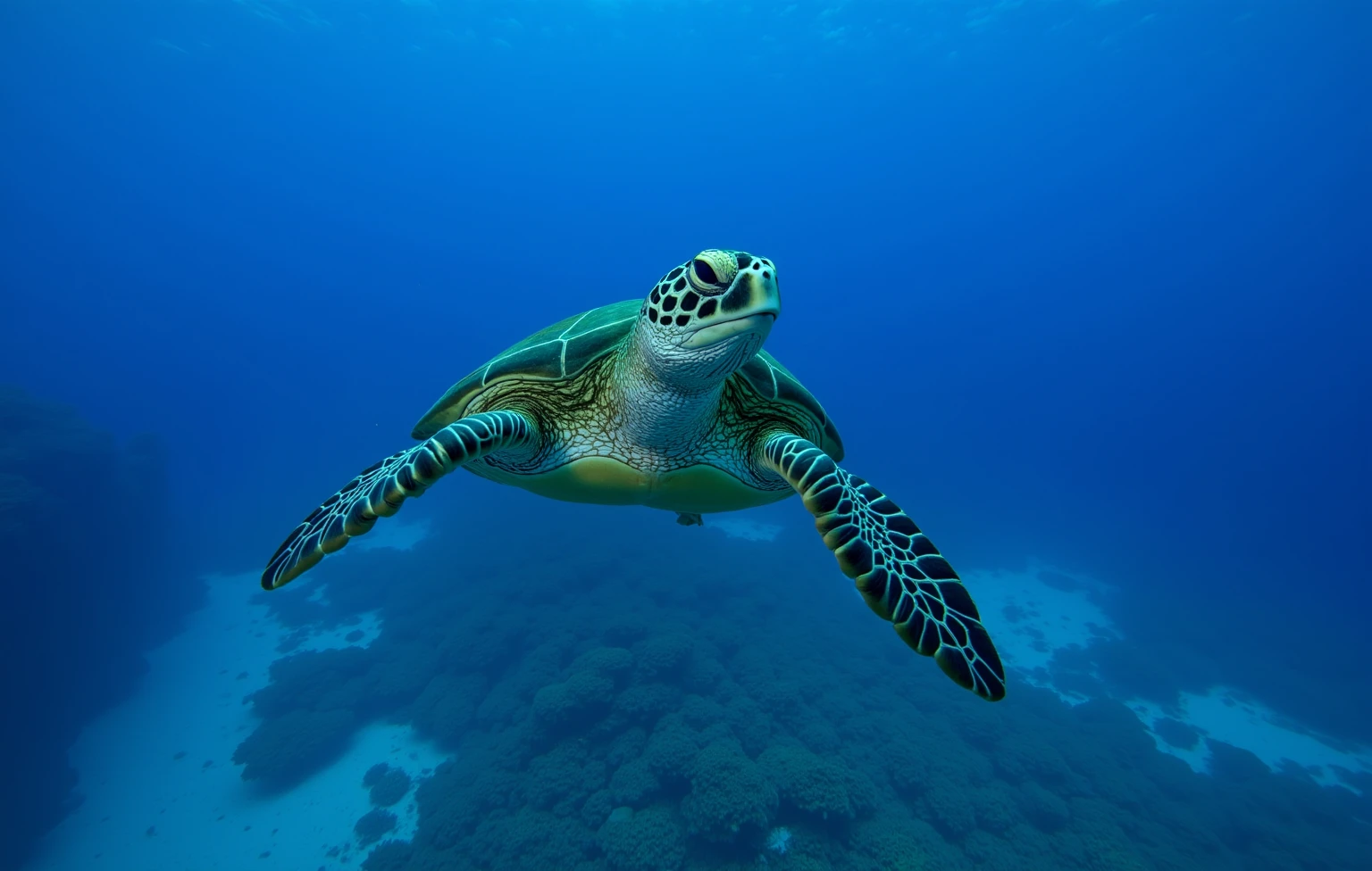 Underwater_Photography,Underwater_Photography,(Vivid Coral Reef,A sea turtle gracefully swimming in deep blue ocean waters:1.6),underwater,film,photo,photography,Undersea,underwater photography,